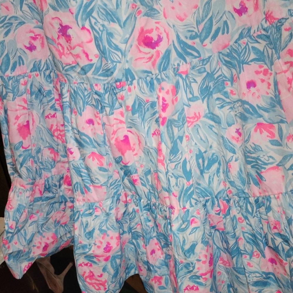 Vintage Lilly Pulitzer Pink and Blue Floral Dress W Skirt Ruffles - Picture 5 of 6